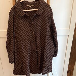 Flax Women’s Casual Brown Checkered Jacket. 1G